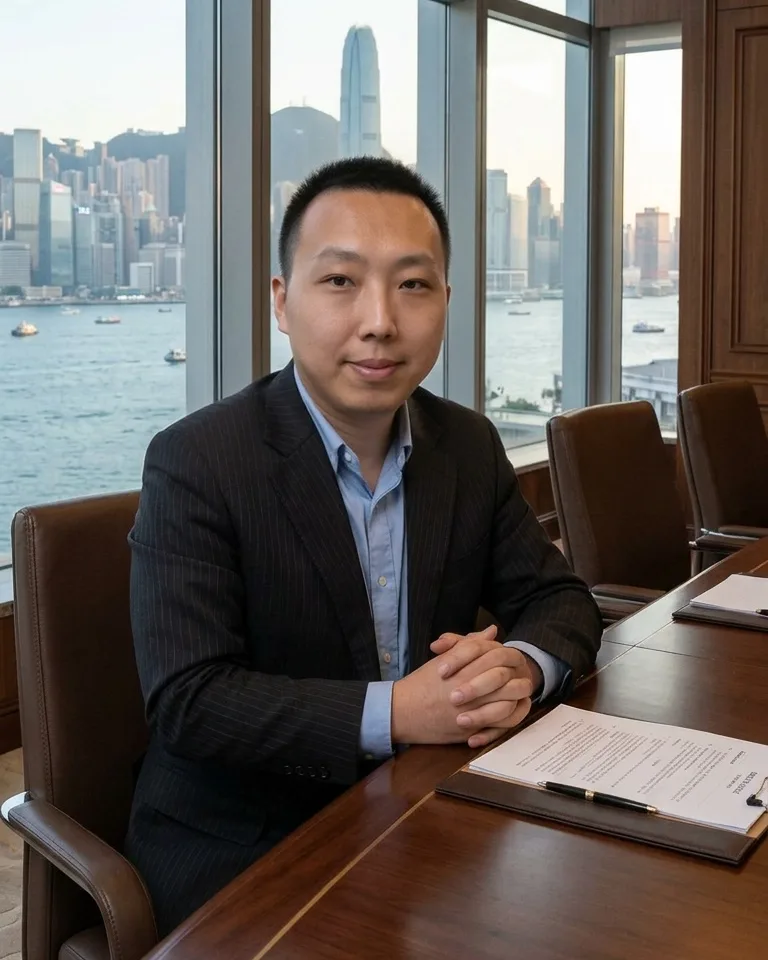 Han Feng, PRC lawyer, in a meeting room